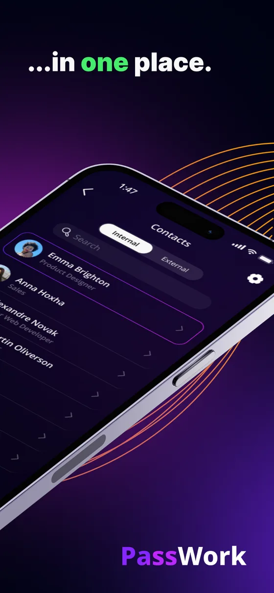 PassWork iOS app, all contacts in one place