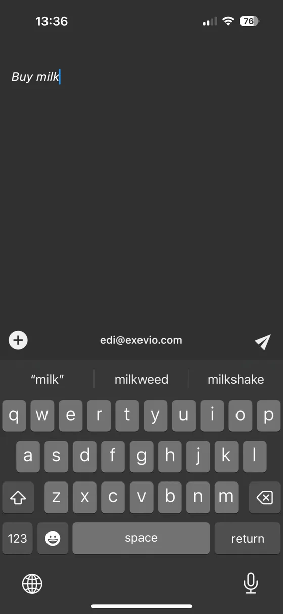 QckMail, typing a quick note to yourself
