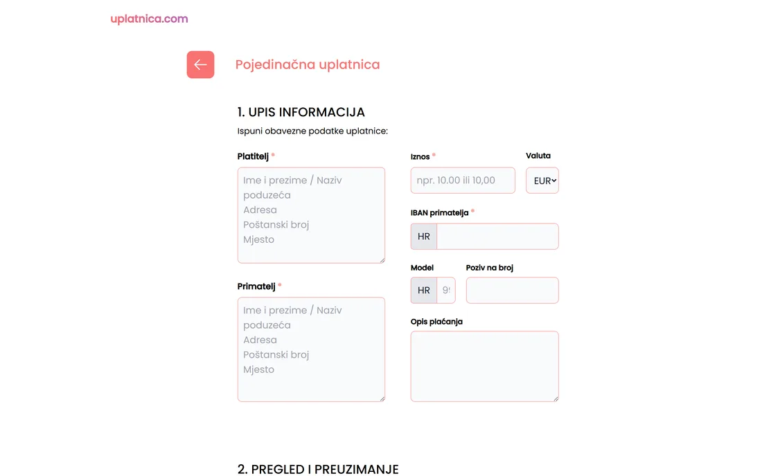 Uplatnica, the single payment-slip form