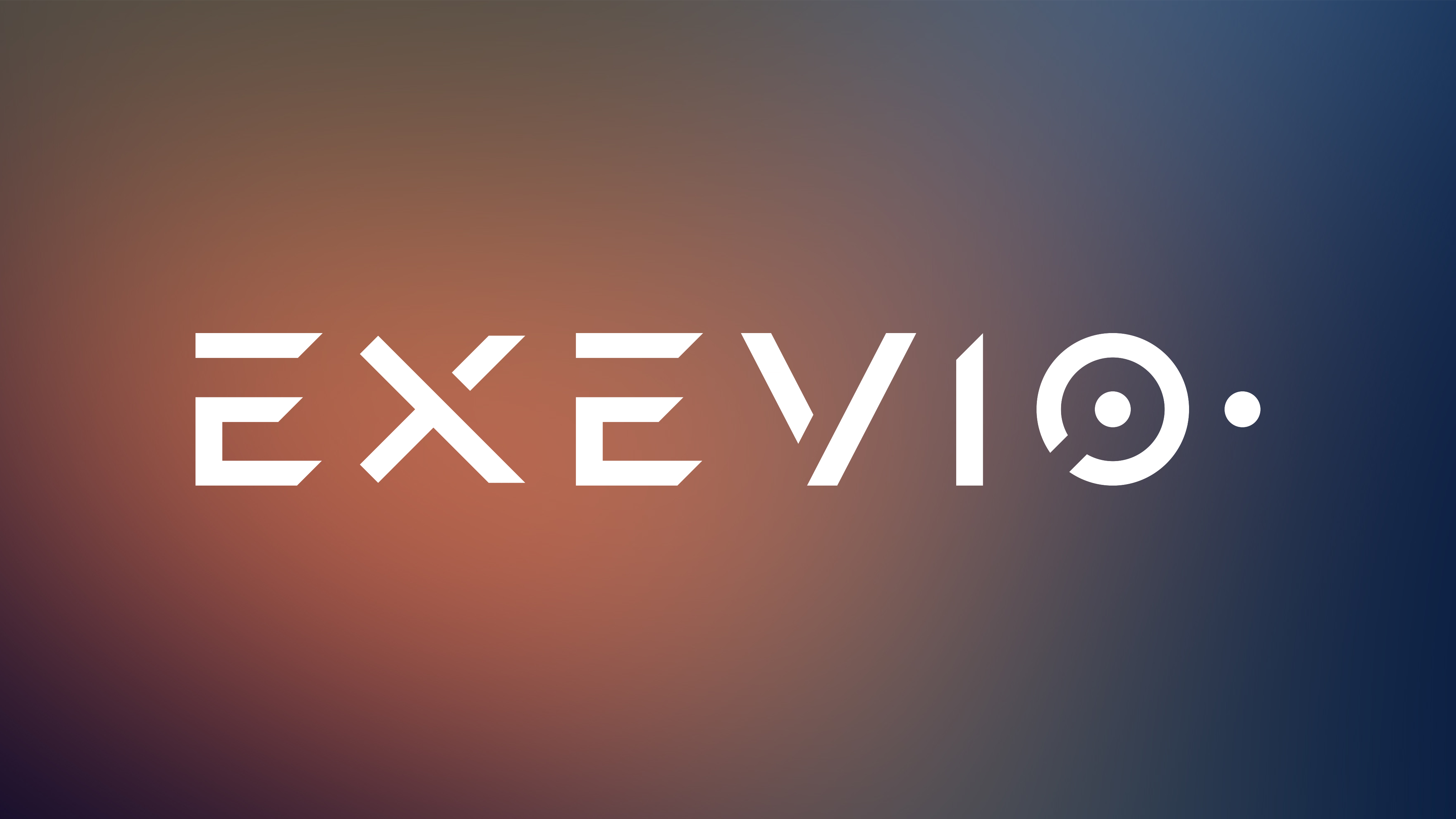 Exevio brand wallpaper: white wordmark over the rust-to-navy gradient
